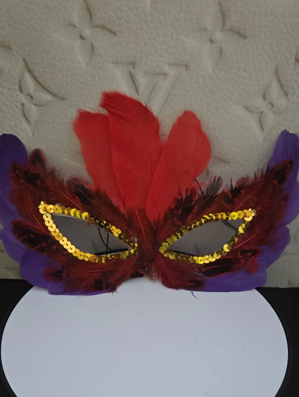 Red & Purple Feather Sequin Mask
